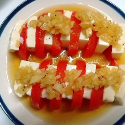 トマト+豆腐に乗せてみました！美味しい一品になりました！ごちそうさまです(^^)
